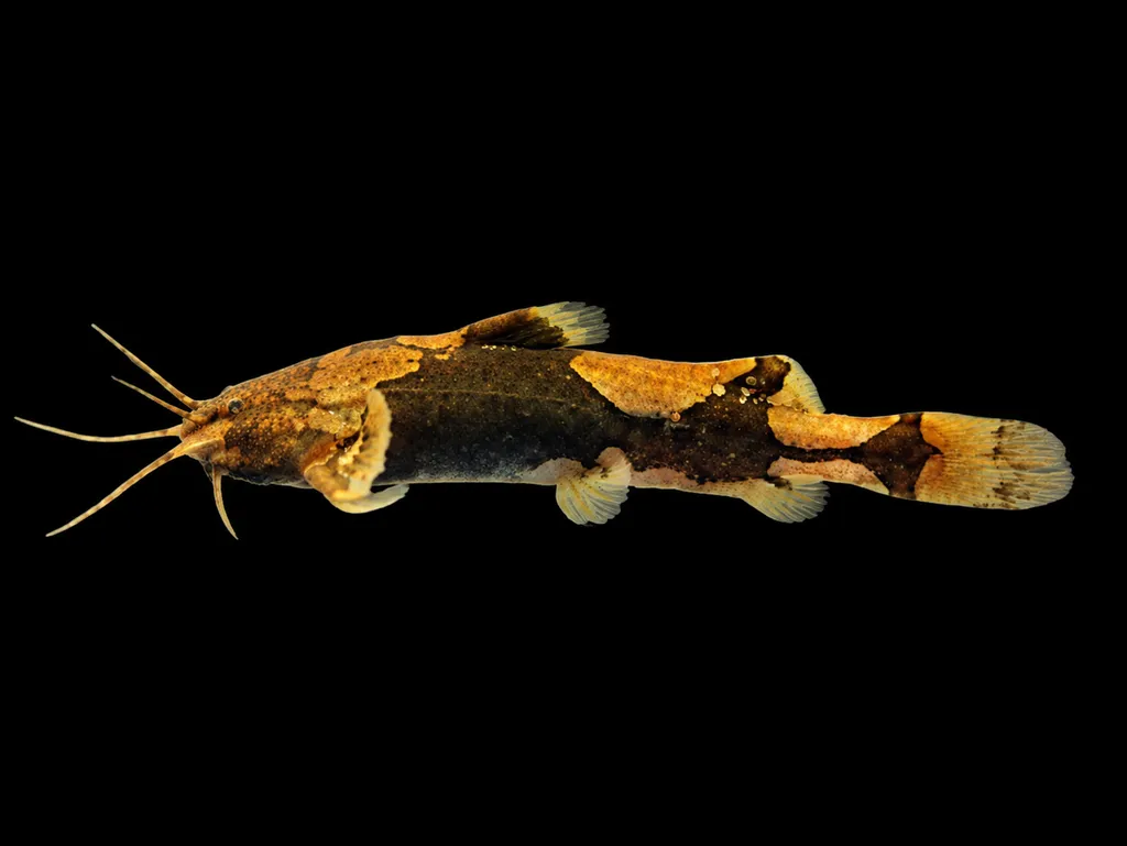 Orange marble bee catfish (Akysis longifilis)